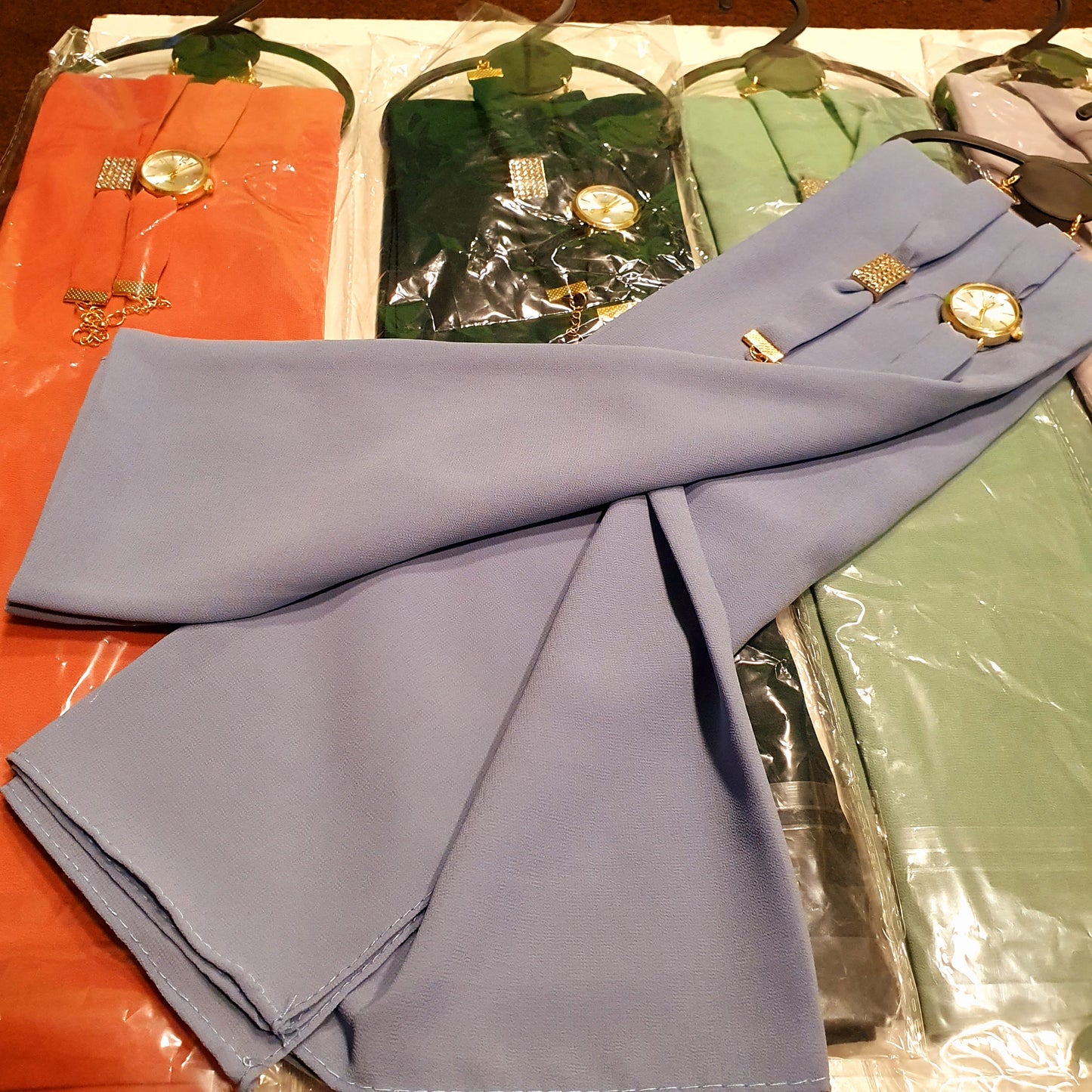 Ladies Arabic Style Islamic Scarf With Watch and Brooch