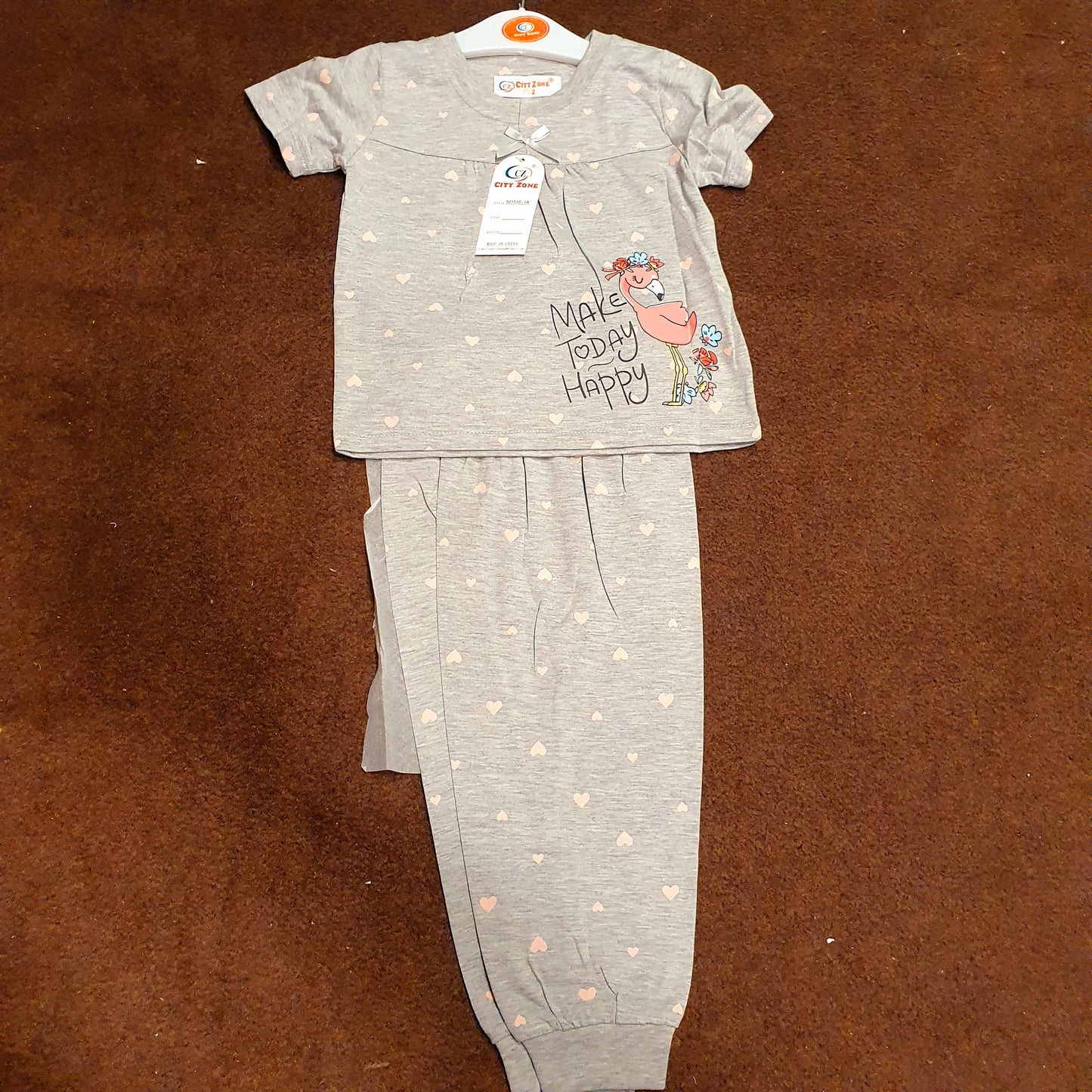 Grey Heart Pattern Night Suit