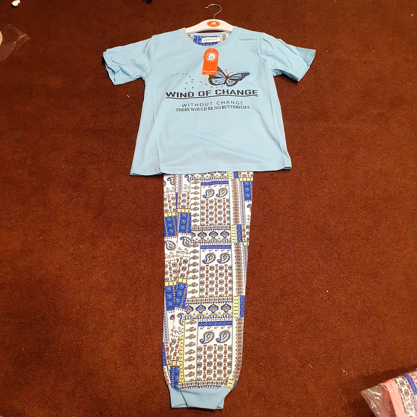 Blue Butterfly Print Shirt with Printed Pajama