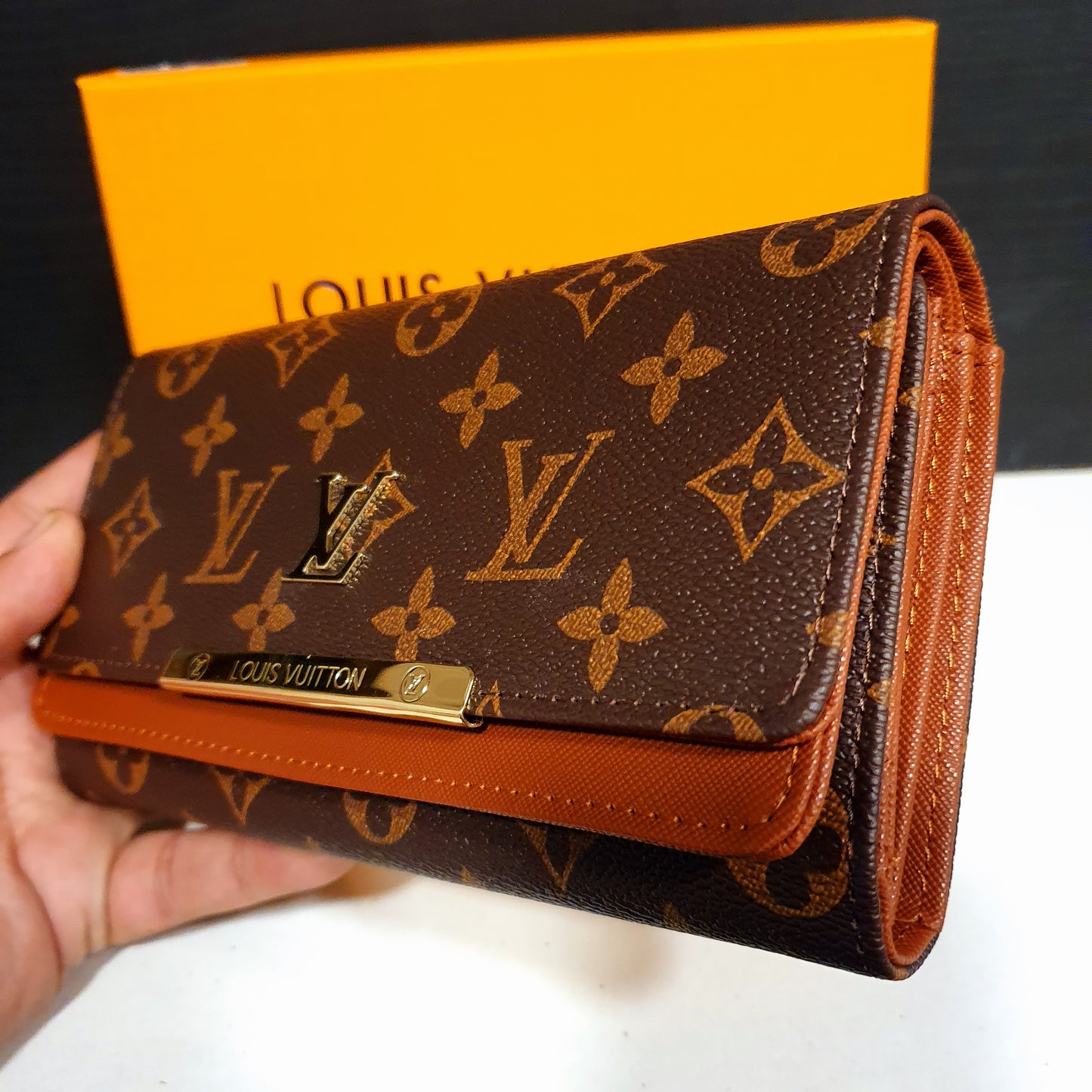 Brown Lv Wheat Color Wallet Long Clutch