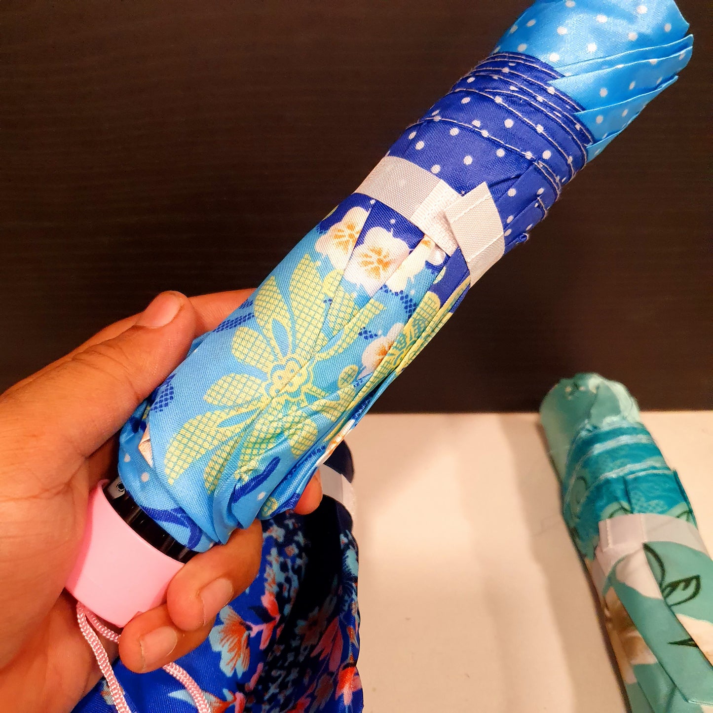 Multi Floral Style Foldable Umbrella For Travelling Pink Handle 31450
