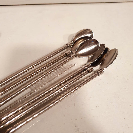 Silver Straw Spoon with Cleaner 6 pcs set 21530