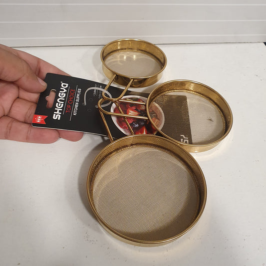 3 Pcs Set of Fine Mesh Strainer Golden For Baking 21900