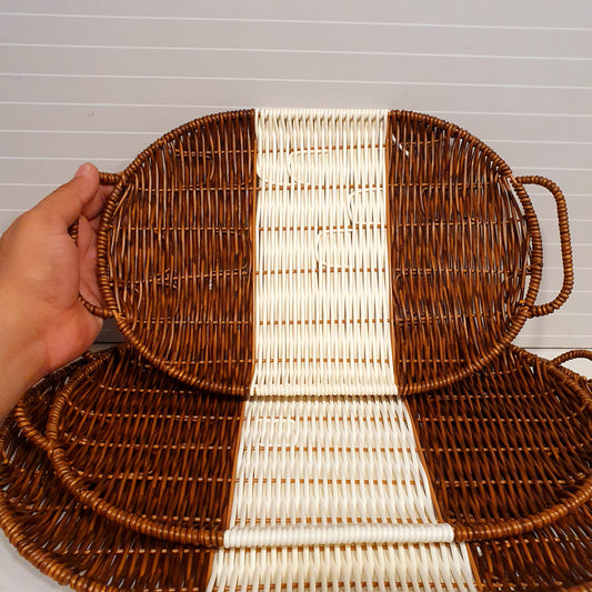 Brown White Cane Basket 3 pcs set 21630
