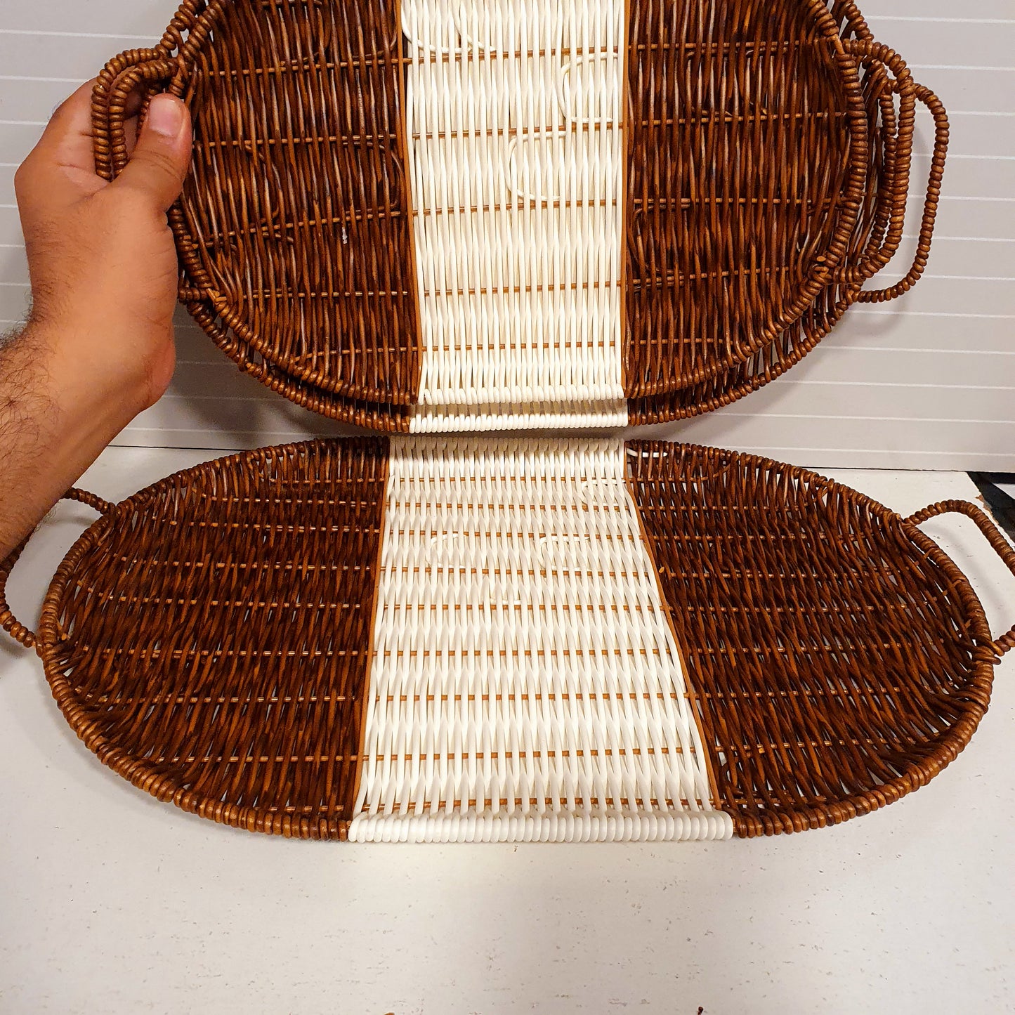 Brown White Cane Basket 3 pcs set 21630
