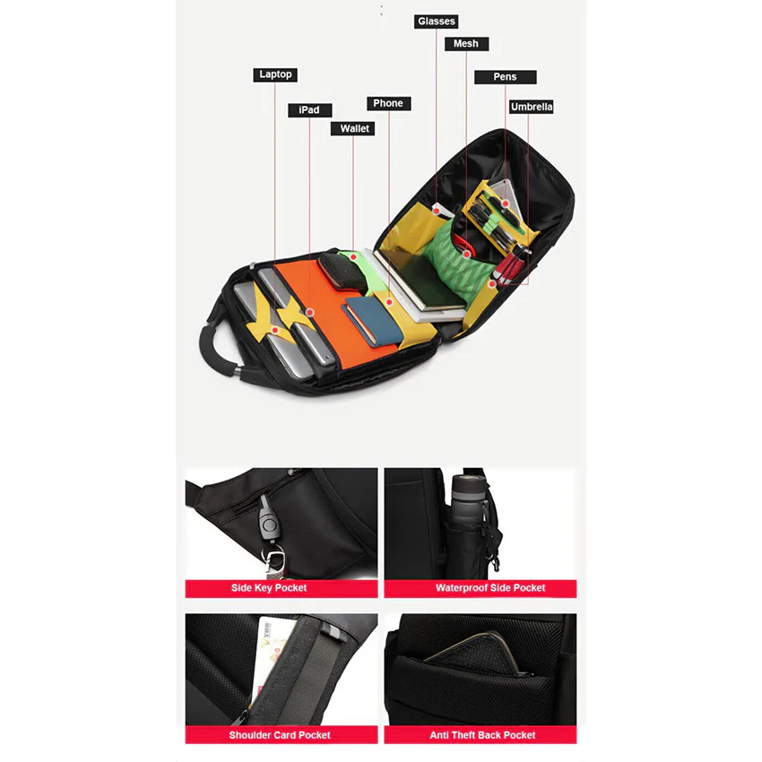 BIAOWANG Antitheft 15.6″ Backpack with USB & AUX