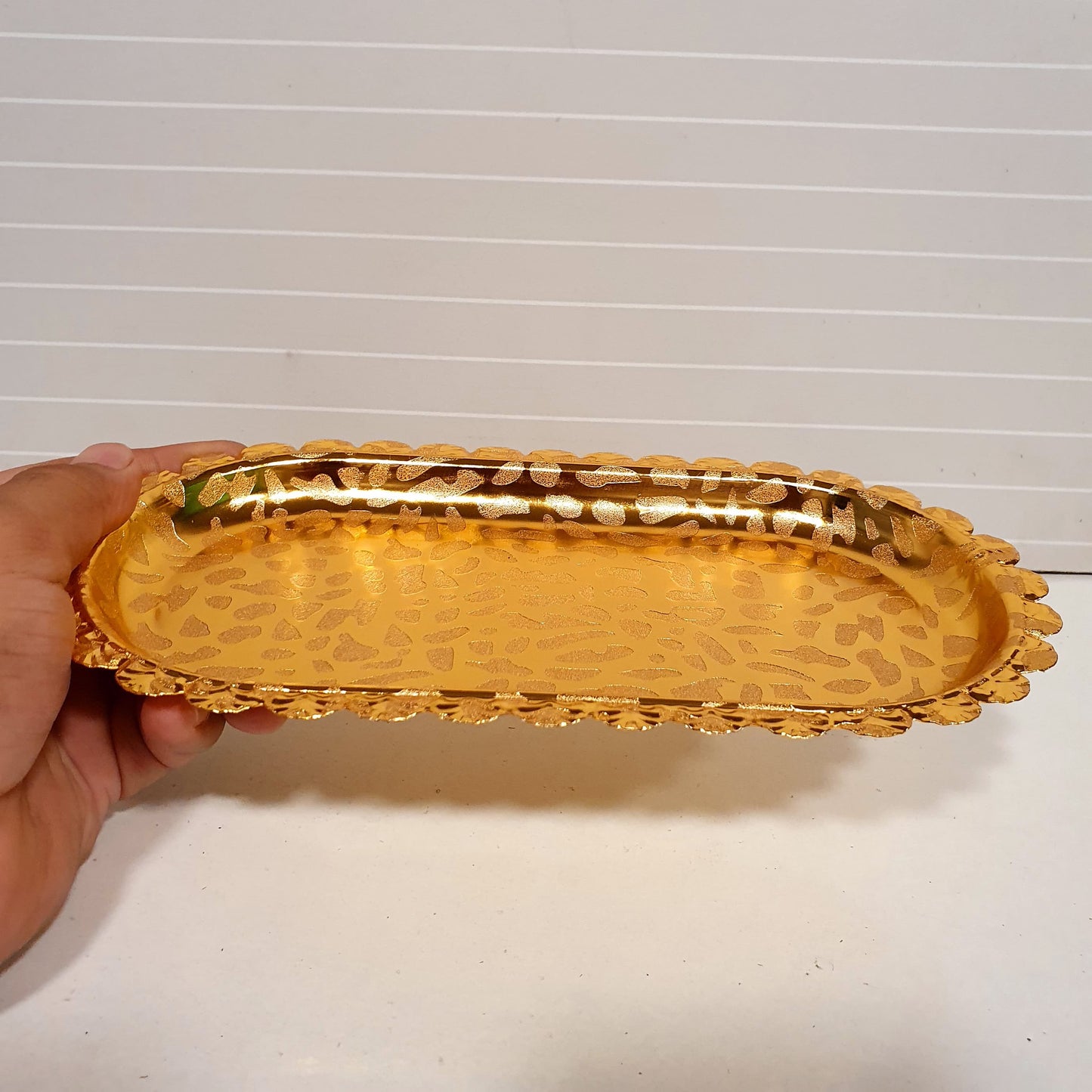 Stainless Steel Golden Serving Tray Oval Style 21400