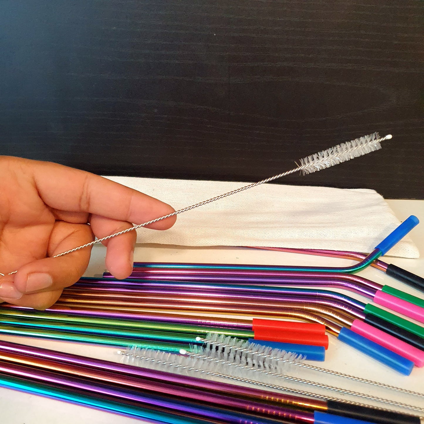 Multicolor Straw Stainless Steel with Cleaning Brush 21070
