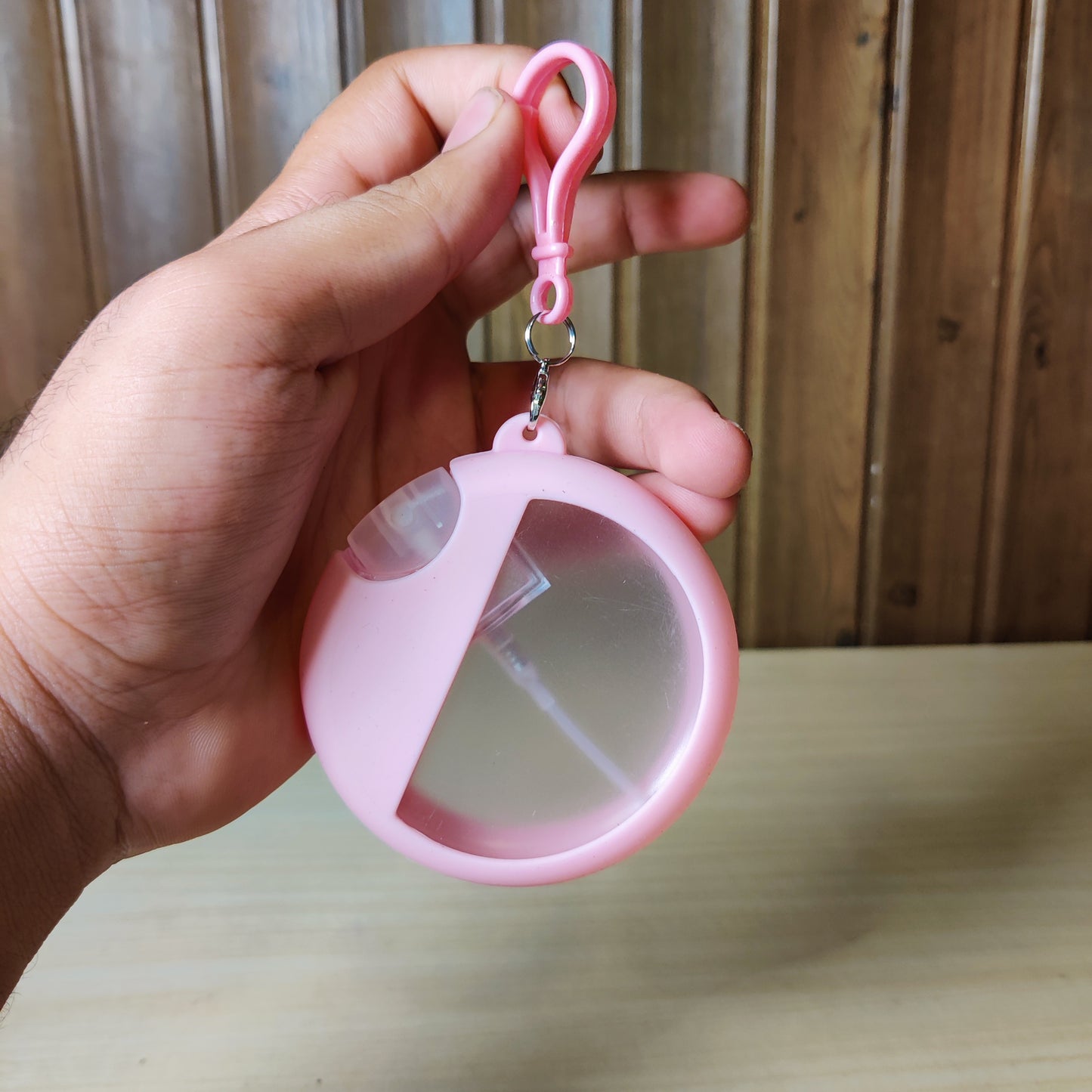 Pink Round Hand Sanitizer Spray Bottle with Keychain
