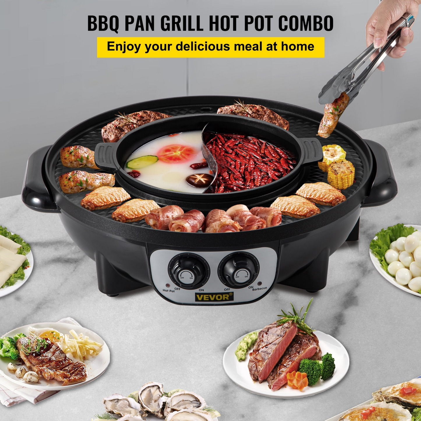 Chiclife 2 in 1 Electric BBQ Pan Grill Hot Pot Portable Hot Pot BBQ Grill