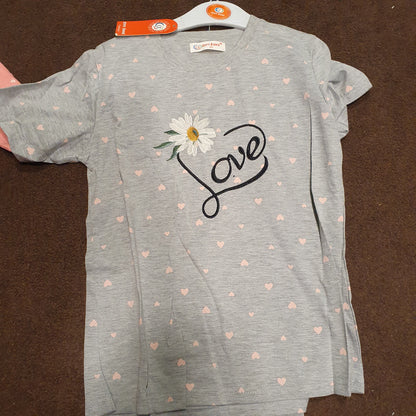 Grey Heart Pattern Night Suit For Girls