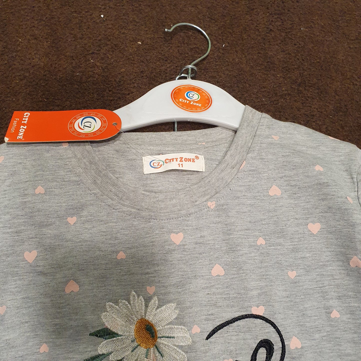 Grey Heart Pattern Night Suit For Girls