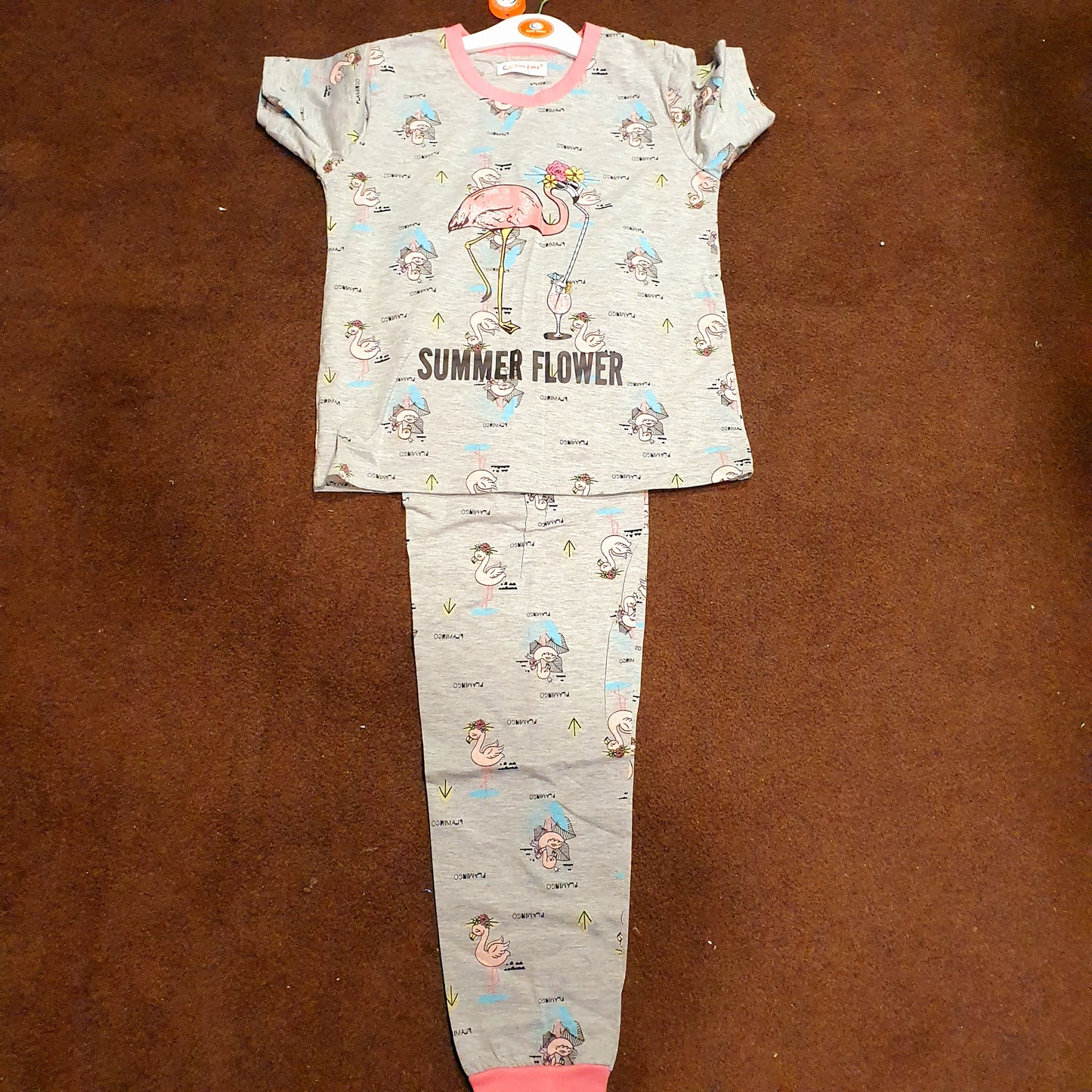 Grey Pink Birds Pattern Night Suit
