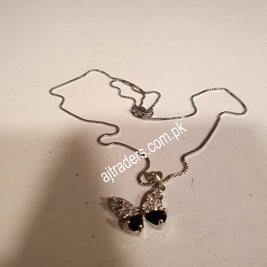 Butterfly Necklace With Chain Silver Black