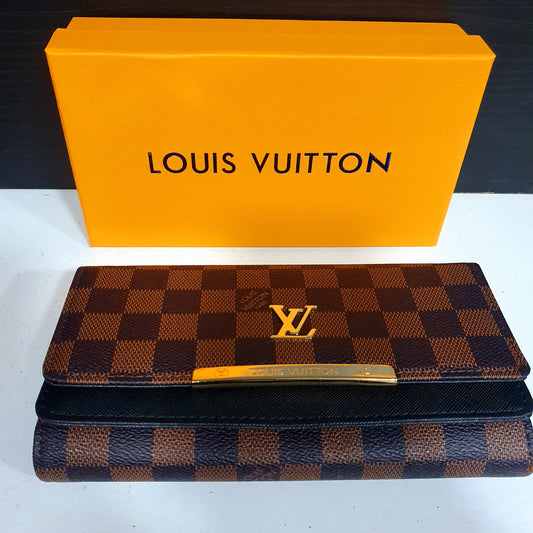 Black Grid Style Long LV Wallet