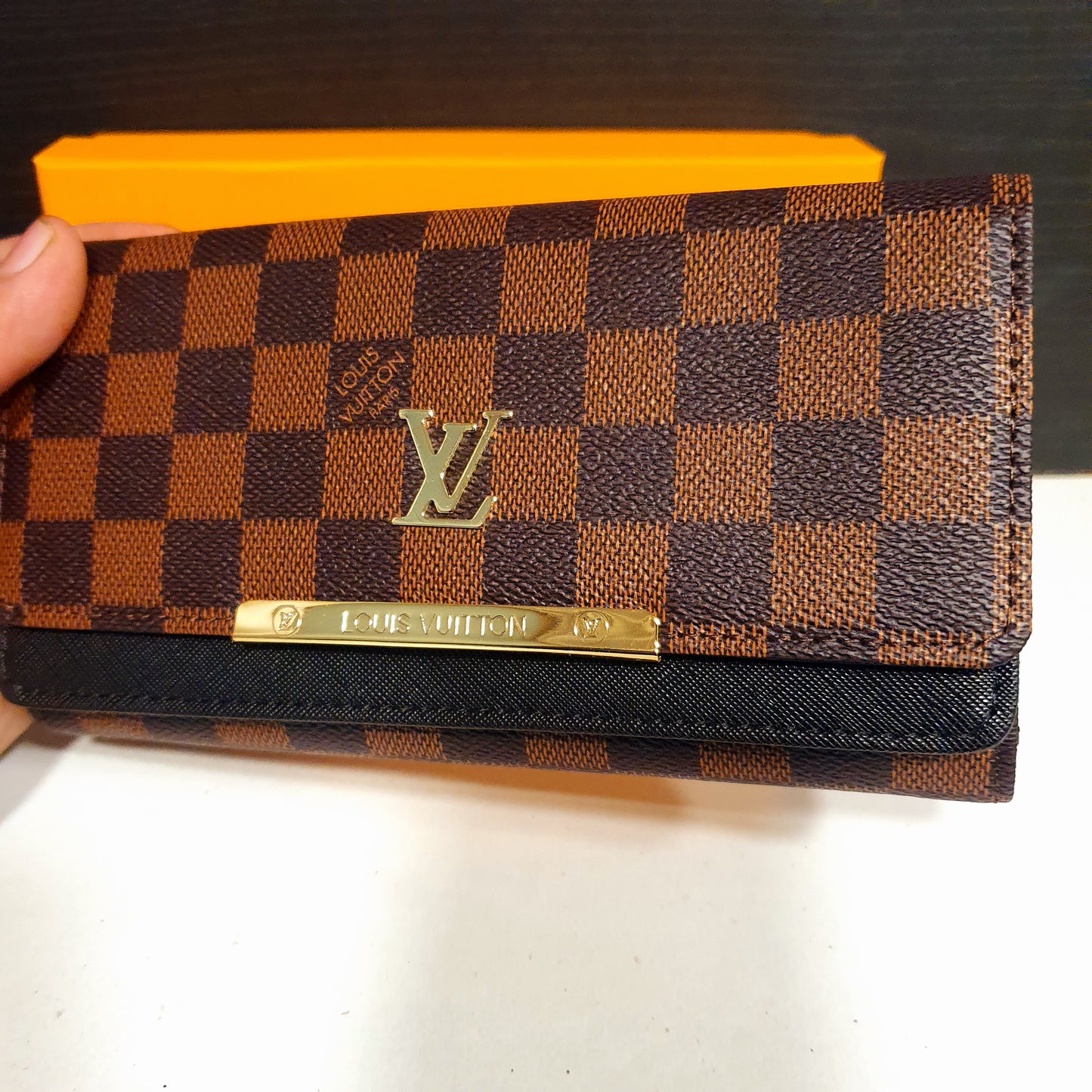 Black Grid Style Long LV Wallet
