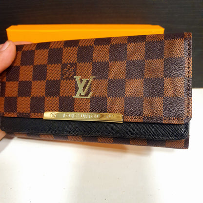 Black Grid Style Long LV Wallet