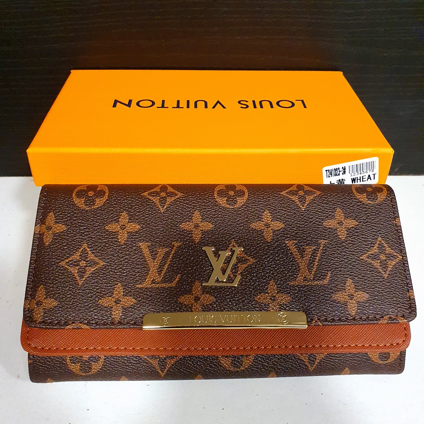 Brown Lv Wheat Color Wallet Long Clutch