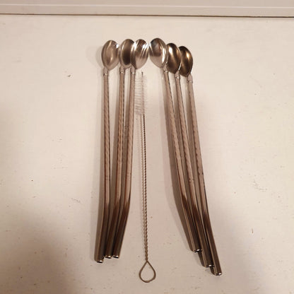 Silver Straw Spoon with Cleaner 6 pcs set 21530
