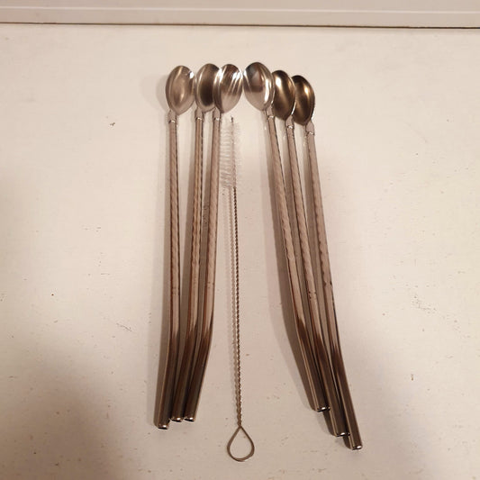 Silver Straw Spoon with Cleaner 6 pcs set 21530