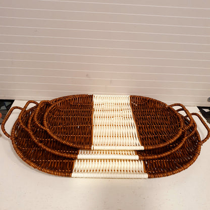 Brown White Cane Basket 3 pcs set 21630