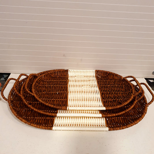 Brown White Cane Basket 3 pcs set 21630