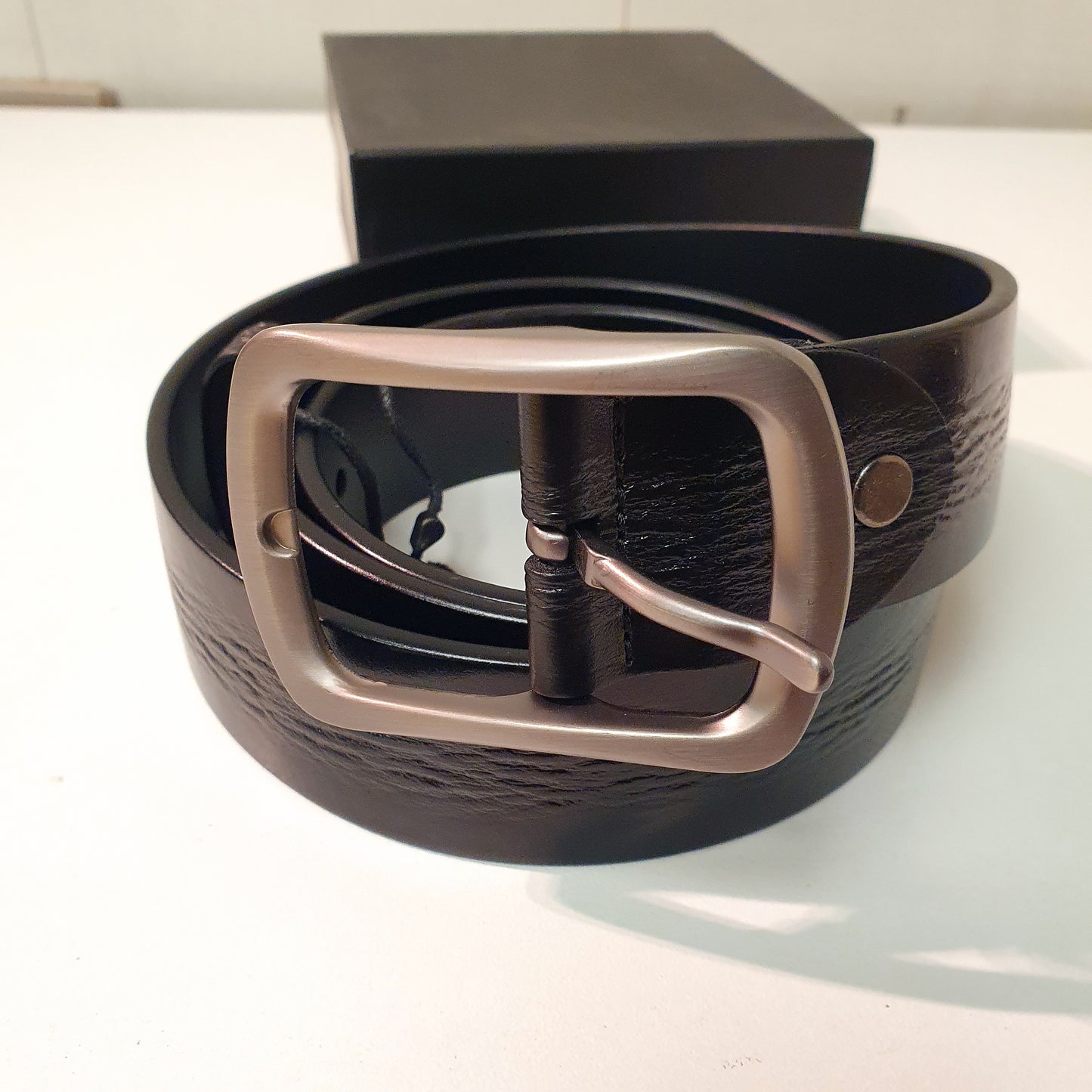 Textured Black Brown Leather Belt 8588