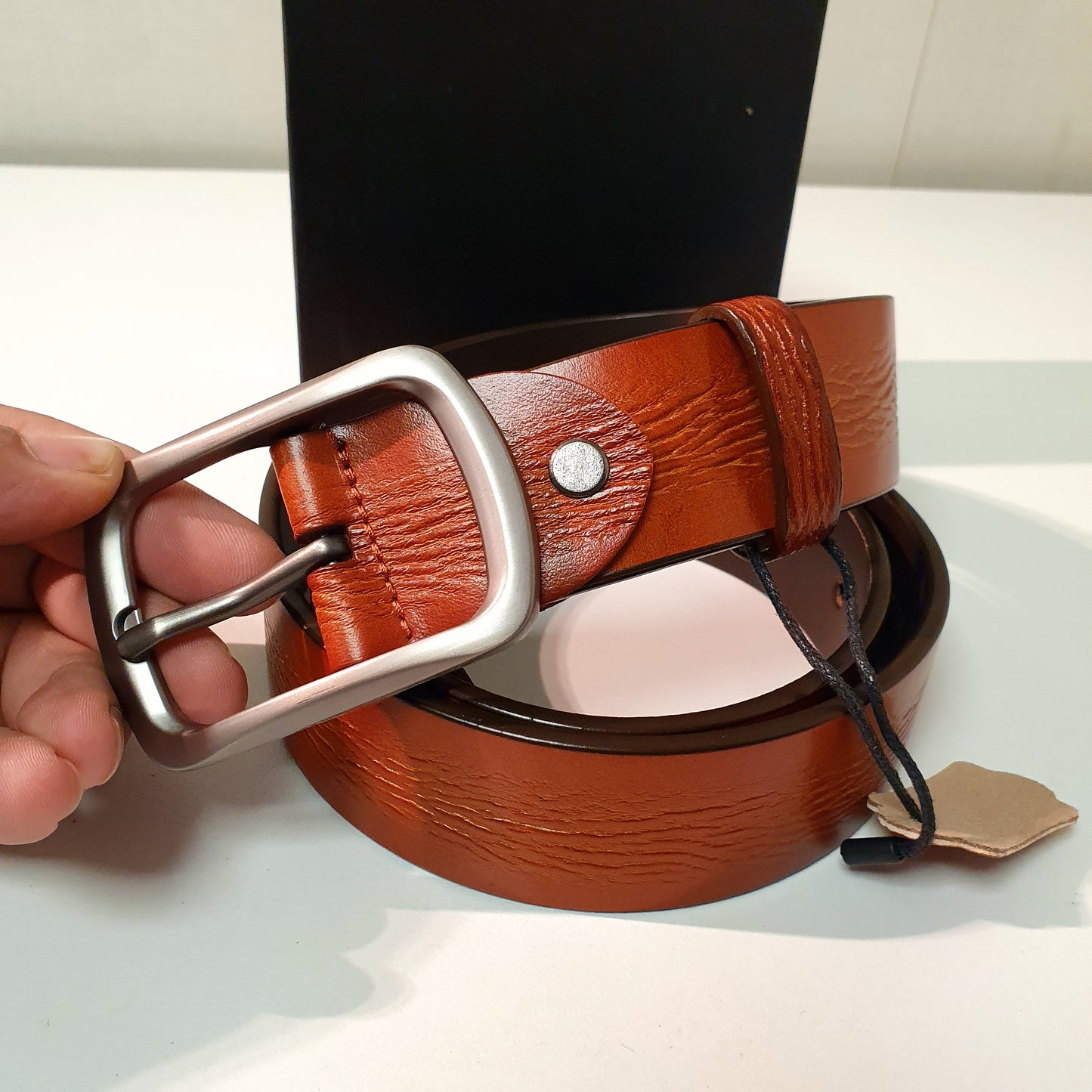 Textured Black Brown Leather Belt 8588