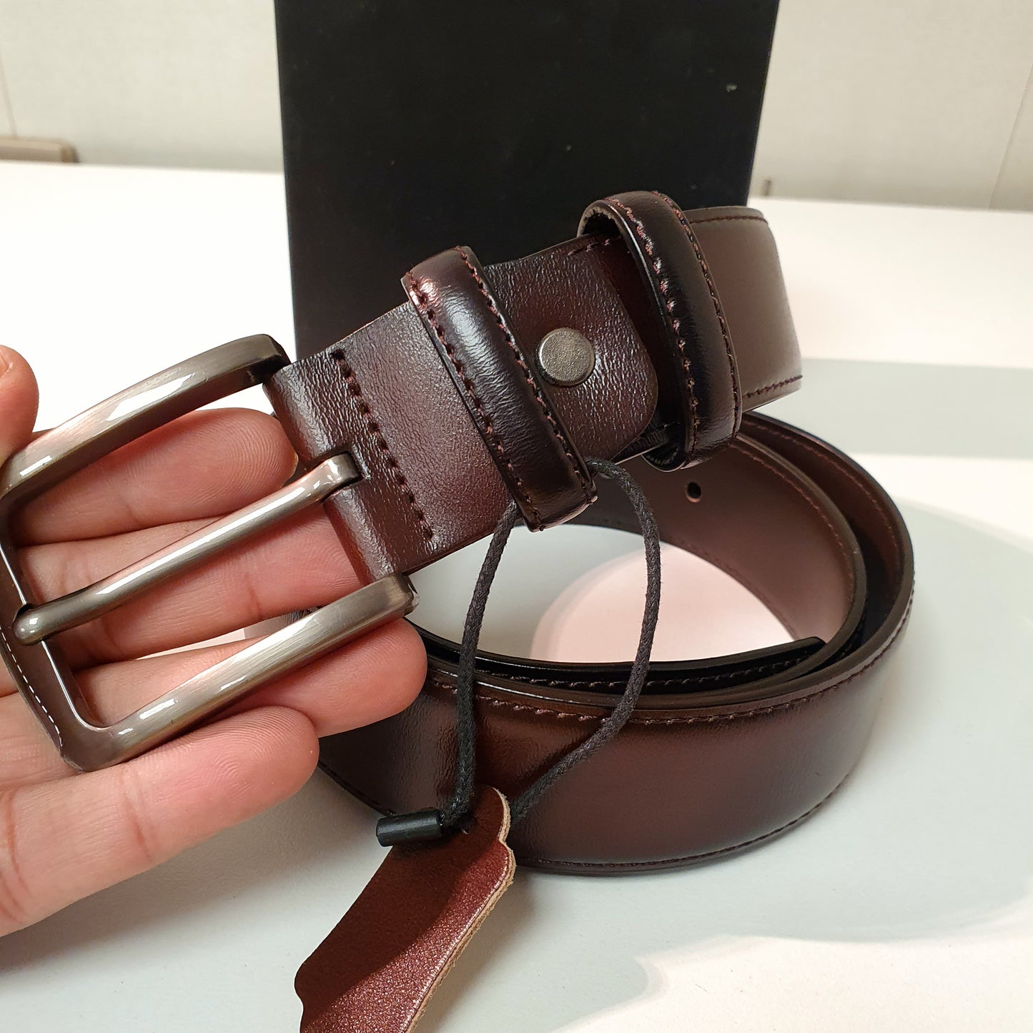 Plain Brown Black Leather Belt 8700
