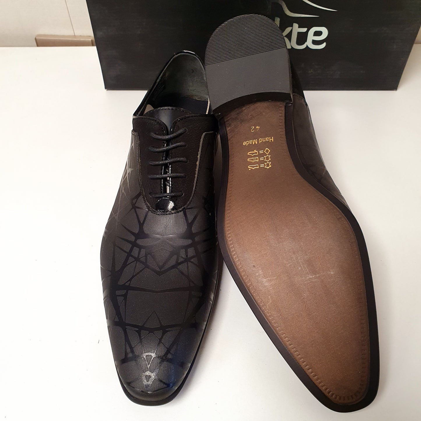Black Leather Stylish Hand Made Shoes by Nukte Turkey Art # 0016