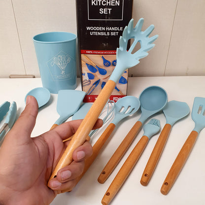 Silicone Kitchen Set Wooden Handle, 81650