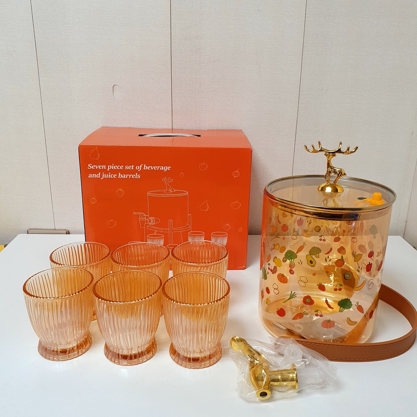 Juice Serving Barrel with 6 Glass Set , 12800