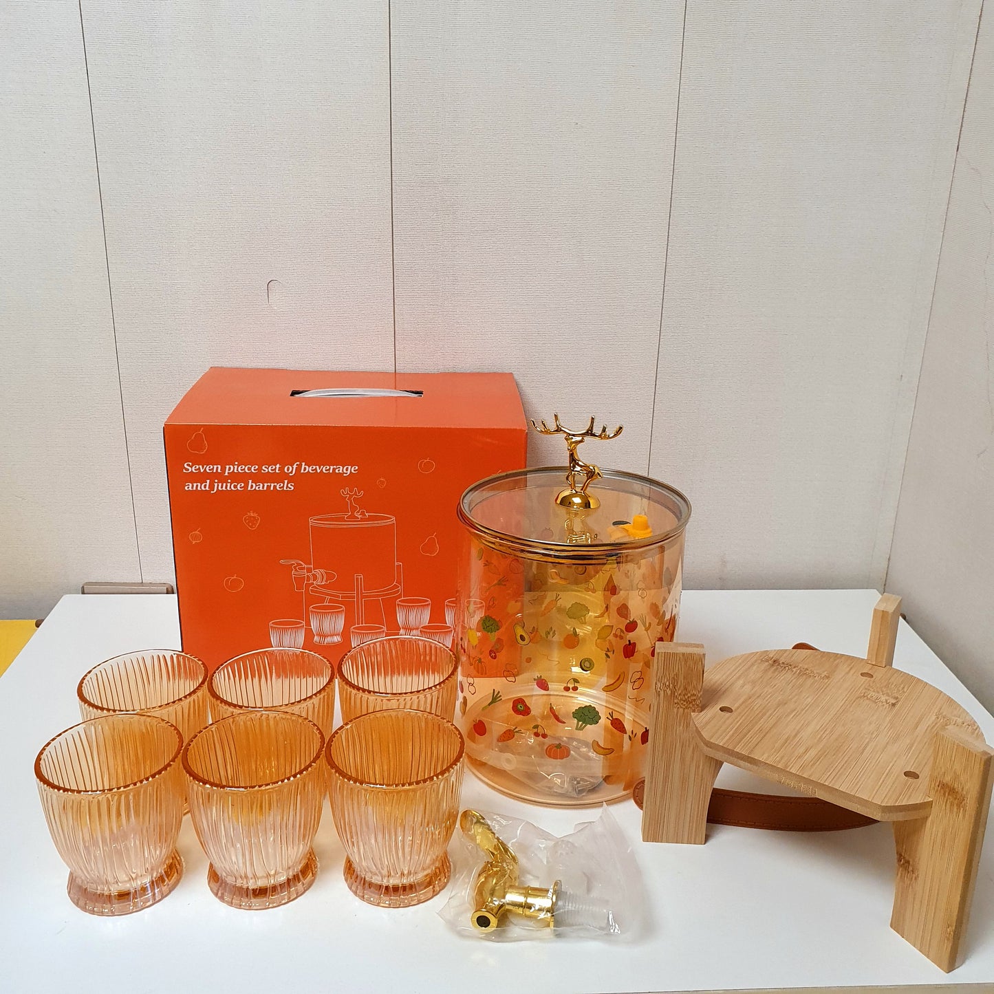 Juice Serving Barrel with 6 Glass Set , 12800
