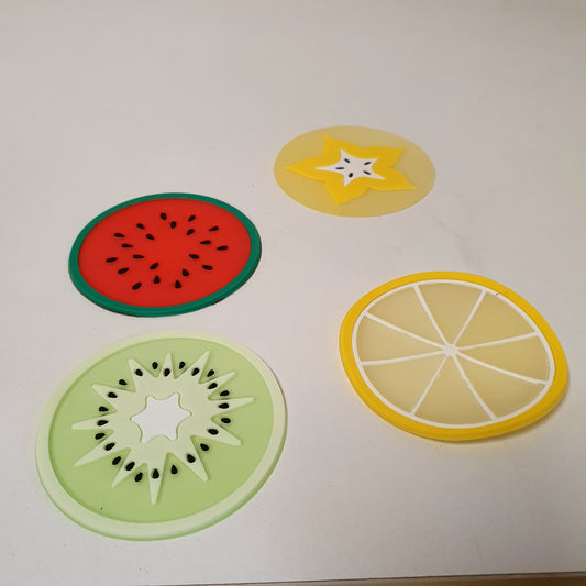 Silicone Washable Multi Fruit Design Coasters Pack of 4 pcs , 61250