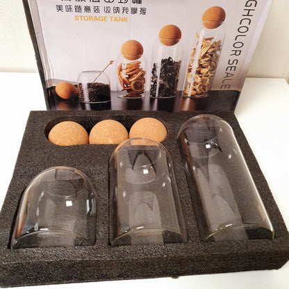 Household Spherical Cork 3 Pcs Glass Spices Storage Tank, 121400