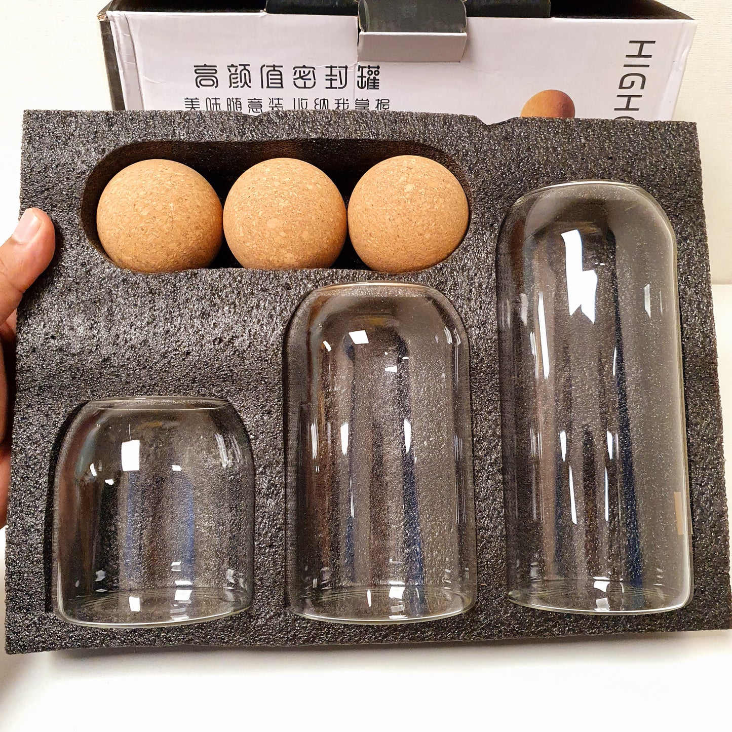 Household Spherical Cork 3 Pcs Glass Spices Storage Tank, 121400