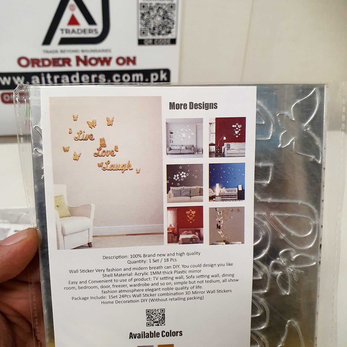 3D Mirror Acrylic Wall Stickers - Live Love Laugh & Butterflies