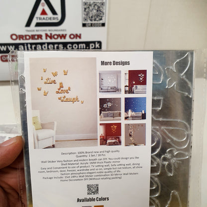3D Mirror Acrylic Wall Stickers - Live Love Laugh & Butterflies