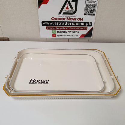 Elegant Family White & Gold Serving Tray Set with Handles