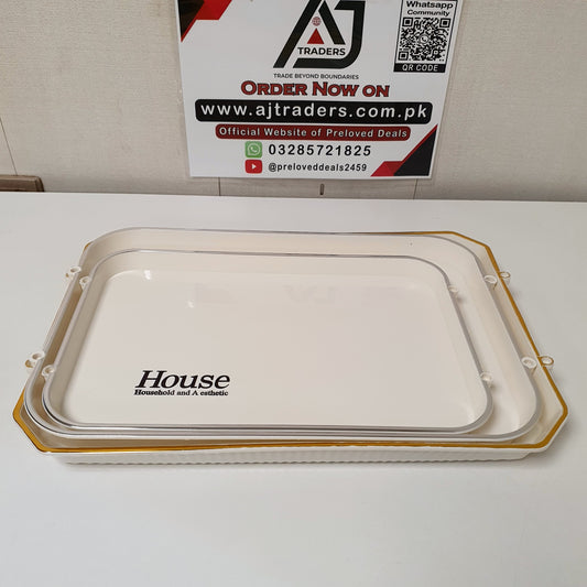 Elegant Family White & Gold Serving Tray Set with Handles