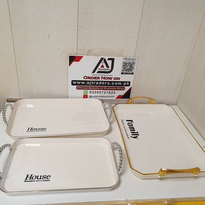 Elegant Family White & Gold Serving Tray Set with Handles