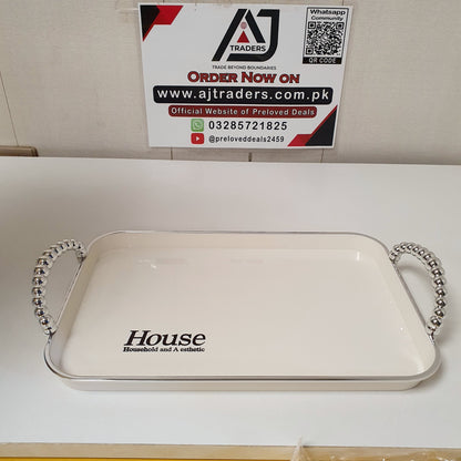 Elegant Family White & Gold Serving Tray Set with Handles