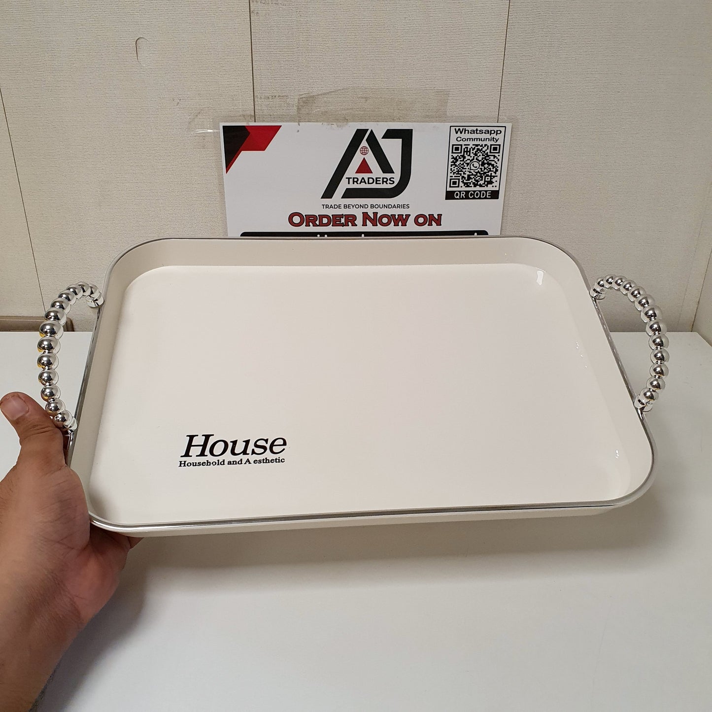 Elegant Family White & Gold Serving Tray Set with Handles
