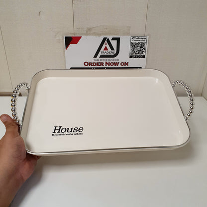 Elegant Family White & Gold Serving Tray Set with Handles