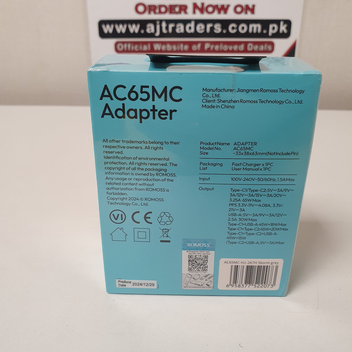 Romoss AC65MC 65W GaN Fast Charger Adapter - 3 Port USB-C