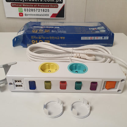 Hyundayi Blue white Packing 5 Sockets with usb socket and mobile stand Extenion, 30