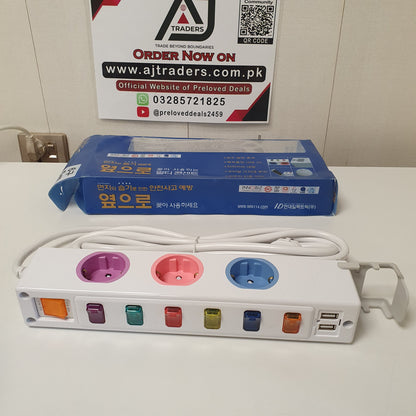 Hyundai Blue white Packing 6 Sockets Extension Board with USB, 1