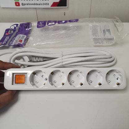 Hyundai White 5 Socket Extension with Single , 5