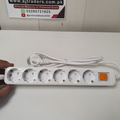 Heavy Duty white Button 6 Socket Extension Board, 8