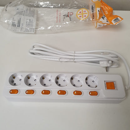 White 6 Sockets Extenision Board with Multiple Switches , 13
